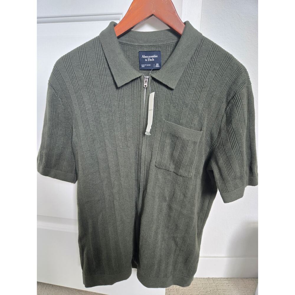Abercrombie & Fitch Textured Sweater Polo Zip Up Green XS Men